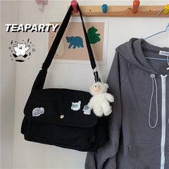 Cyflymder Canvas Handbags Japanese School Shoulder Harajuku Solid Color Leisure Large Capacity Messenger Male Female Tote Bag Women's Bags