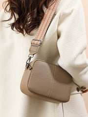 Cyflymder Small Genuine Leather Camera Crossbody Bags for Women Zip Cross Body Purses Trendy Design Handbag with Wide Strap