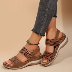 Cyflymder Women's Casual Sandals Large Size Wedge Platform Heeled Buckle Shoes Patent Leather Thick Sole Walking Flat Female Footwear