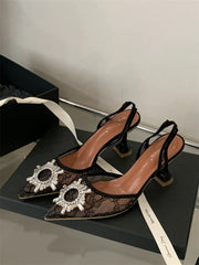 Cyflymder Lace Denim Women's Buckle Strap Rhinestone Sandals Female Shoe High Heels Laces Girls 2025 Comfort High-heeled Closed Spring