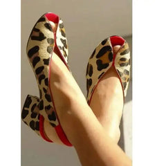 Cyflymder Leopard Print Peep Toe Slingback Women's Sandals Chunky Heels Sandals Office Shoes