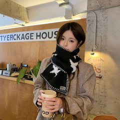 Cyflymder Korean Style Star Knit Scarf for Women Winter Warm Neck Wrap Fashion Streetwear Versatile Locked Edge Neck Scarf