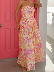 Cyflymder Women s Floral Print Maxi Dress Sleeveless V-Neck Empire Waist Summer Dress with Ruffle Hem and Adjustable Straps