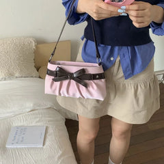 Cyflymder Korean Hot Girl Bow Studded Handbag Women Simple Design Sweet Shoulder Bag Ladies Elegant Fashion Underarm Purse Y2k Aesthetic