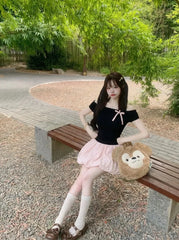 Cyflymder Sweet Dress 2-Piece Set Y2k Punk 2000s Crop Top+Mini Skirt Elegant Party Dresses Harajuku Short Sleeves Hot Girl Dresses Summer