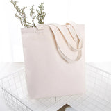 Cyflymder Large Capacity Canvas Shopping Bags DIY Folding Eco-Friendly Cotton Tote Bags Shoulder Bag Reusable Grocery Handbag Beige White