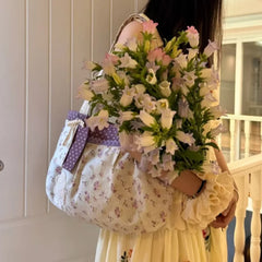 Cyflymder Y2k Aesthetic Chic Flower Print Shoulder Bags Women Contrast Color Sweet Kawaii Dot Underarm Bag Fashion Cute Purse and Handbags