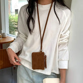 Cyflymder Fashion PU Leather Suede Coin Purse Leopard Print Hanging Neck Mini Storage Bag Shoulder Bag Purse Pendant Accessories Outdoor