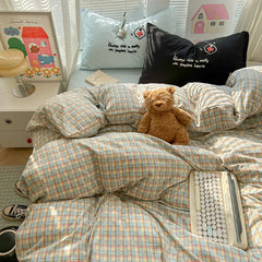 Cyflymder European Striped Grid Bedding Set Fashion Soft and Breathable Bedclothes for All Seasons Luxury Cozy Printed Quilt Cover Set