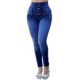 Cyflymder Women Skinny Jeans High Waist Button Denim Pants Push Up Trousers Bodycon Pencil Pants winter ladies jeans streetwear