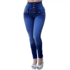Cyflymder Women Skinny Jeans High Waist Button Denim Pants Push Up Trousers Bodycon Pencil Pants winter ladies jeans streetwear