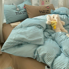 Cyflymder European Striped Grid Bedding Set Fashion Soft and Breathable Bedclothes for All Seasons Luxury Cozy Printed Quilt Cover Set