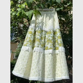 Cyflymder Mori Girl Flower Print Skirt Elegant Lace Patchwork Midi Skirt Women Summer Casual Elastic Waist A-Line Skirt Boho Faldas 405A