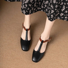 Cyflymder New Spring Women Shoes T-Belt 5cm Chunky Heels Side Empty Sandals Women Office Ladies Working Shoes zapatillas de mujer WSH5271