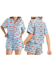 Cyflymder Women s 2 Piece Pajama Set Adorable Short Sleeve Top with Bow Detail Comfortable Elastic Waist Shorts Lounge Wear Set for