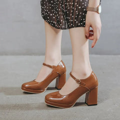 Cyflymder Woman Pumps Square High Heels Platform Heel for Women Summer Mary Jane Shoe Black Heels Women's Shoes Sandals Brown