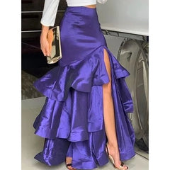 Cyflymder Luxury Purple Layered Skirts Women 2025 A-line Split-Side High-waist Vintage Elegant Woman's Long Tierred Skirts 175658
