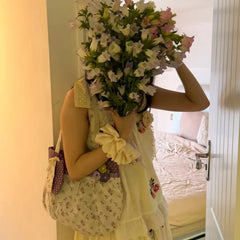 Cyflymder Y2k Aesthetic Chic Flower Print Shoulder Bags Women Contrast Color Sweet Kawaii Dot Underarm Bag Fashion Cute Purse and Handbags