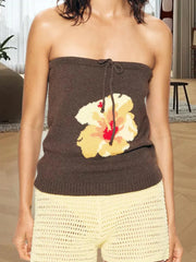 Cyflymder Elegant Floral Print Off Shoulder Blouse Chic Knit Bandeau Shirt with Bow Detailing and Fit for Summer Fashion