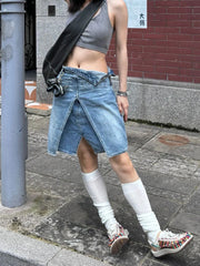 Cyflymder Women's Double Layer Splicing A-line Denim Skirt Cool Girl Vintage Fashion Summer Female High Waist Fake Two Design Short Skirts