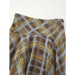 Cyflymder Women New Design Asymmetric Hem A-line Mid-rise Plaid Midi Skirts Thin faldas mujer
