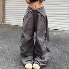 Cyflymder Y2K Cargo Pants Women Streetwear Letter Diamond Baggy Sweatpants Harajuku White Wide Leg Joggers Summer Grunge Casual Trousers