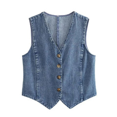 Cyflymder Denim Waistcoat y2k Women Solid Color V Neck Single Breasted Sleeveless Vest Jeans Crop Top Jacket Summer Streetwear