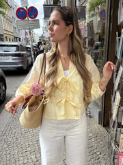 Cyflymder Women's Summer Fashion V-neck Bow Lace-up Poplin Short Shirt Female Thin Versatile Elegant Casual Cardigan Top Mujer
