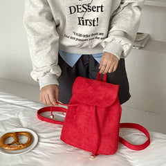 Cyflymder Korean vintage suede flap drawstring backpack ins new casual fashion student small bagpack soild female travel bags rucksack sac