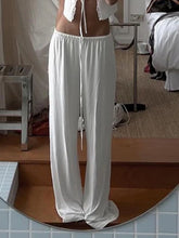 Cyflymder White Women's Casual Loose Straight Leg Sweatpants Full Length Homewear Pants with Shirring Basic All-Match Trousers