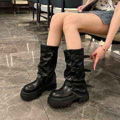 Cyflymder Designer Thick Heel Women Western Cowboy Boots Fashion Ladies Belt Buckle Knight Booties botas de inverno feminina