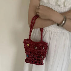 Cyflymder Ladies Summer Macrame Bucket Bag Phone Purse Handmade Hollow Out Cotton Rope Crochet Bag Small Handbag For Girls
