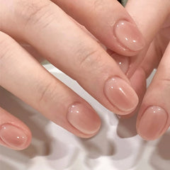 Cyflymder French Silver Edge Fashion Wearable Nail Art Blush Halo Dyeing Nude Fake Nails Detachable Finished False Nails Press on Nails