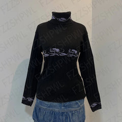 Cyflymder Harajuku Women's High-Neck Sweater Chic Retro Millennial American Basic Style Grunge Street Style Y2K Punk Everyday Casual Tops