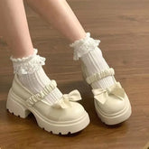 Cyflymder Closed Toe Shoes for Women Casual Bow Chunky Heel Loafers – Stylish Jane Shoes For Skirts