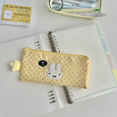 Cyflymder 1 Piece Beige Yellow Pencil Case for Kids Girl Casual Korean Fashion Polk Dot Stationery Ita Badge Clip Storage Bag Pencil Pouch