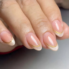 Cyflymder 24pcs Purple French Almond Press on Nails Star Pattern False Nails Wearable Stick-on Nail Fake Nails Uñas Накладные Ногти 네일팁