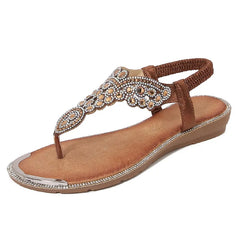 Cyflymder Women Sandals Summer Fashion Platform Wedges Comfortable Elastic Band Non-slip Rhinestone Sandals Beach Shoes