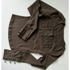 Cyflymder Workwear Pocket Punk Henry Long Sleeve Top Brown Button Roundneck Y2K Half Button Flip Gothic Street Retro High Street Casual