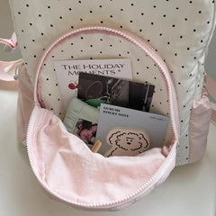 Cyflymder Women Student Fashion Chic Dot Backpack Y2k Aesthetic Preppy Contrast Color Schoolbags All Match Ins Bow Backpacks High-capacity