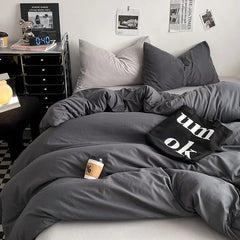 Cyflymder New Washed Cotton Pure Color Mixed Four-piece Set Series Quilt Set Multi-size Bedding Set Quilt Cover Sheet with Pillowcase