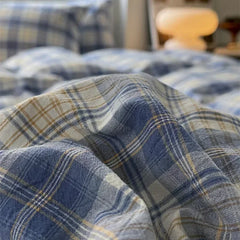 Cyflymder Nordic Plaid Bedding Set Washed Cotton Linen Duvet Cover Flat Sheet Pillowcase Soft Comfort Home Hotel Chic Classic Boys Girls