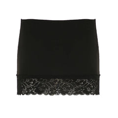 Cyflymder Lace Patchwork Bodycon Skirt Black Low-waisted Wrap Hip Mini Skirts All-match Streetwear Vintage Fashion Bottoms Women