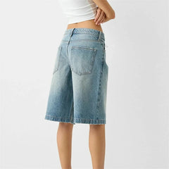 Cyflymder Vintage Casual Mid-length Jeans Women Summer Straight Seven-quarter Pants Female Trend Streetwear Washed Denim Mid Trousers
