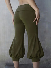 Cyflymder Solid Color Irregular Cuff Lantern Cropped Pants Low Waist Slim Women Simple Bloomers Casual Streetwear Summer Trousers