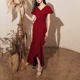 Cyflymder Spring Summer Long Luxury Designer Elegant Red Fishtail Skirt V Neck Evening Party Wedding Dresses for Women