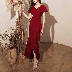 Cyflymder Spring Summer Long Luxury Designer Elegant Red Fishtail Skirt V Neck Evening Party Wedding Dresses for Women