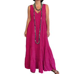 Cyflymder Summer Thin Breathable Solid Color Boho Beach Long Skirt Fashionable Baggy Boho Beach V-neck Sleeveless Maxi Dress