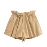 Cyflymder Women Front Button Zipper Balloon Hem Summer Shorts Vintage Elastic Waist Streetwear Casual pantalones cortos