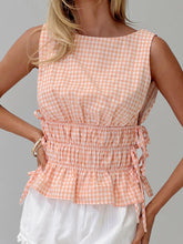 Cyflymder Stylish Women s Plaid Tank Top with Round Neck and Sleeveless Design Featuring Side Tie Ruffle Detail for a Trendy Summer Look